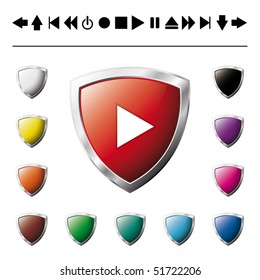 Set - collection of vector illustration shiny and glossy button isolated on white background. White, yellow, orange, brown, green, blue, pink, purple and black abstract web navigation buttons.