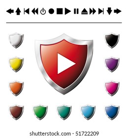 Set - collection of vector illustration shiny and glossy button isolated on white background. White, yellow, orange, brown, green, blue, pink, purple and black abstract web navigation buttons.