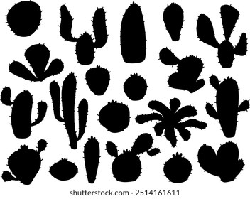 Conjunto de Ilustración vectorial de colección de silueta de cactus blanco y negro