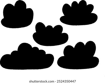 Set collection vector illustration of silhouette black and white bushes cloud