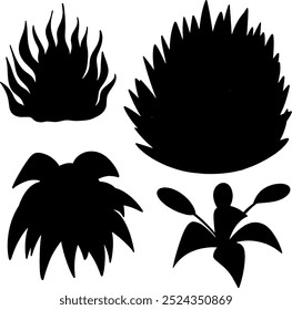 Set collection vector illustration of silhouette black and white bushes grass