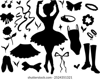 Set collection vector illustration of silhouette black and white ballet ballerina