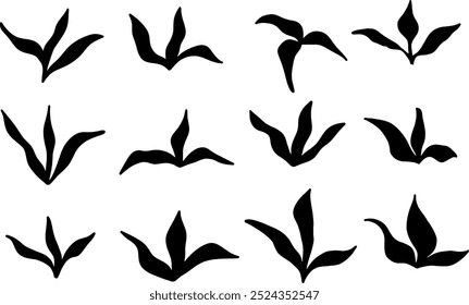 Conjunto de Ilustración vectorial de colección de silueta hierba de hierba blanca y negra