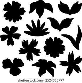 Set collection vector illustration of silhouette black and white flower leaves grass
