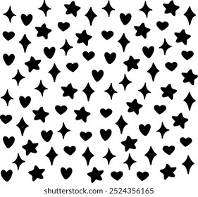 Set collection vector illustration of silhouette black and white love star pattern