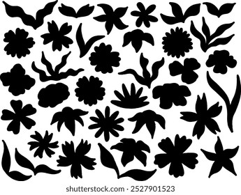 Set Kollektion Vektorgrafik der Silhouette schwarz-weiße Blumen