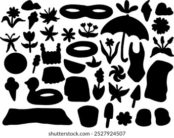 Set collection vector illustration of silhouette black and white summer pool party