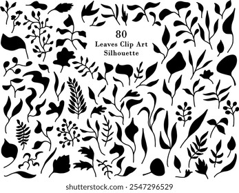 Ensemble illustration vectorielle de collection de silhouette feuilles noires et blanches clip art