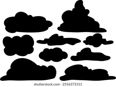 Set collection vector illustration of silhouette black and white clouds clip art