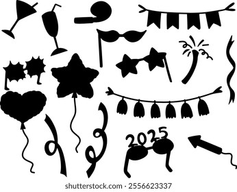Set collection vector illustration of silhouette black and white party celebration clip art