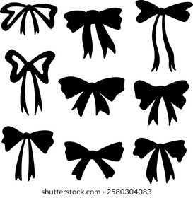 Set collection vector illustration of silhouette black and white valentine, love, bow, ribbon clip art