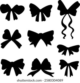Set collection vector illustration of silhouette black and white valentine, love, bow, ribbon clip art