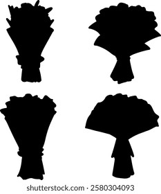 Set collection vector illustration of silhouette black and white flower bouquet clip art