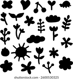 Set collection vector illustration of silhouette black and white flower food clip art