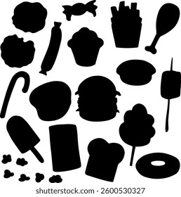 Set collection vector illustration of silhouette black and white flower food clip art