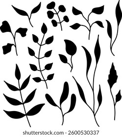 Set collection vector illustration of silhouette black and white flower food clip art