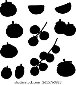 Set collection vector illustration of silhouette black and white tomatoes, leaf, branch clip art
