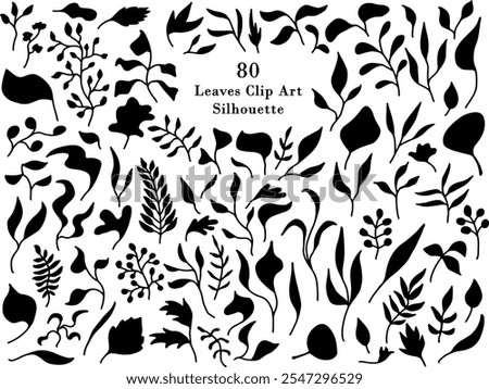 Set collection vector illustration of silhouette black and white leaves clip art