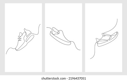 set collection Vector illustration of sneakers sports shoes in a continuous one line isolated white background