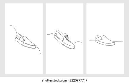 set collection Vector illustration of sneakers sports shoes in a continuous one line isolated white background
