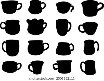 Set collection vector illustration of tea and coffee mug silhouette, black color isolated in white