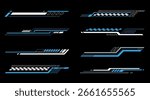Set collection vector illustrations of modern futuristic sports design elements in blue and white feature sleek lines dynamic shapes and digital patterns for stylish race car decals gaming graphic