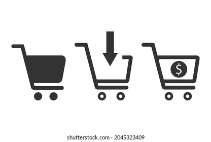 Establezca la colección de iconos del carro de la compra vectorial.Ilustración vectorial aislada en fondo blanco.Eps 10.