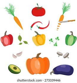 Set, collection of vector vegetables and herbs