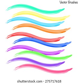 Set / collection of vector watercolor brushes, markers, bright mixed colors, saved in the brushes panel