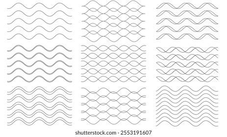 Establecer líneas curvas onduladas de Vector de colección 