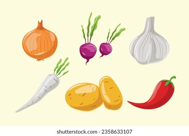 Set Collection of Vegetable Element 