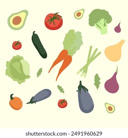 set of collection vegetables vector IIlustrations for elements, clipart, sticker