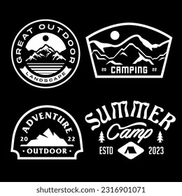 set collection of vintage adventure badge. Camping emblem logo with mountain illustration in retro hipster style.	