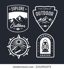 set collection of vintage adventure badge. Camping emblem logo with mountain illustration in retro hipster style.	