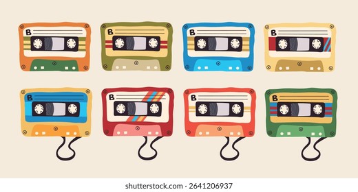 Set collection of vintage old retro audio cassette tape icon clipart avatar logotype isolated illustration