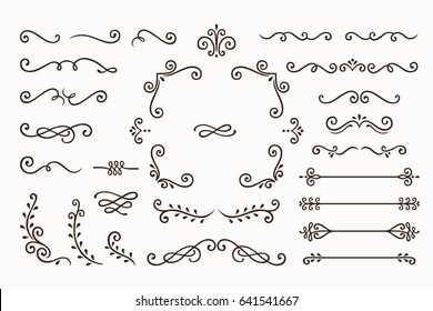 Set Collection of Vintage Ornament Elements on White Background