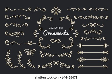 Set Collection of Vintage Ornament Elements on Black Background