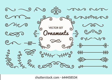 Set Collection of Vintage Ornament Elements on Blue Background - Shutterstock ID 644458534
