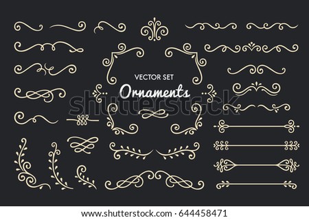 Set Collection of Vintage Ornament Elements on Black Background