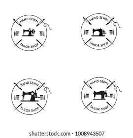 Set collection vintage sewing machine logo