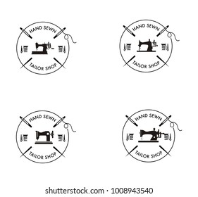 Set collection vintage sewing machine logo