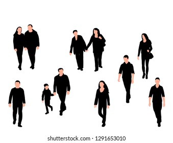 set, collection of walking people