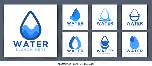 set collection Water Logo. Blue Water Drop, Flat Vector Logo Design Template Element.