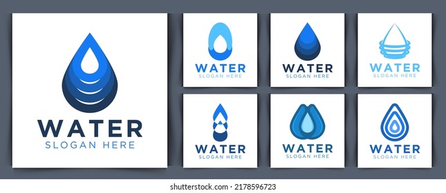 set collection Water Logo. Blue Water Drop, Flat Vector Logo Design Template Element.
