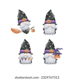 Set of collection Watercolor cute gnomes happy Halloween party group gnomes vector illustration on white background 