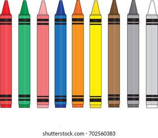 Set or collection of wax crayons for school coloring and drawing vector