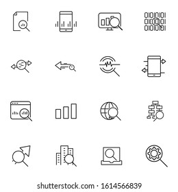 Set, collection of web line icons, outline icons isolated on white background, business analytic, developing, office related icons  EPS Vector 