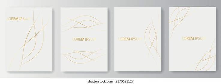 Set collection of white backgrounds with golden lines and place for text