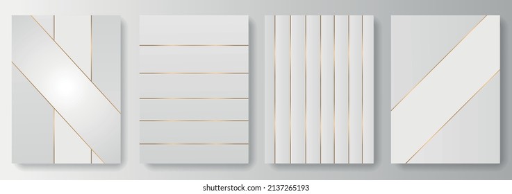 Set Collection of white and gray backgrounds with gold line