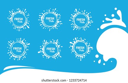 Set of Collection White Milk Fresh Splash Water Circle Frame Template